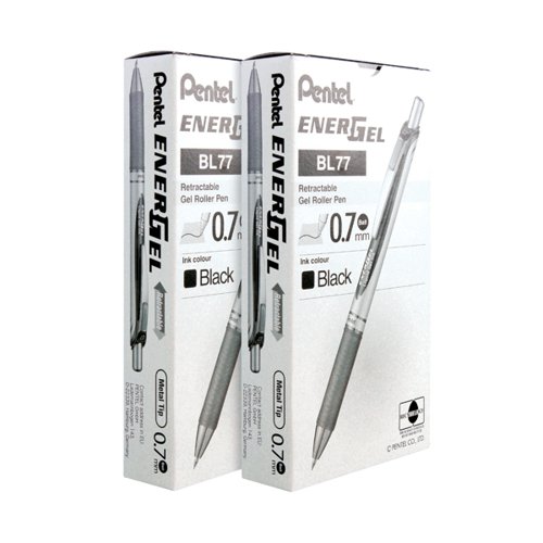 Pentel Energel XM Retractable Liquid Gel Pen Black Pack of 12 2For1