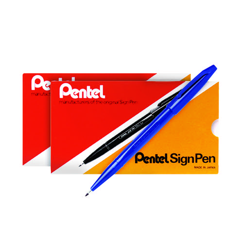 Buy 12 Pentel Sign Pen Fibre Tip Blue FOC Pentel Sign Pen (Pack of 12) PE811483