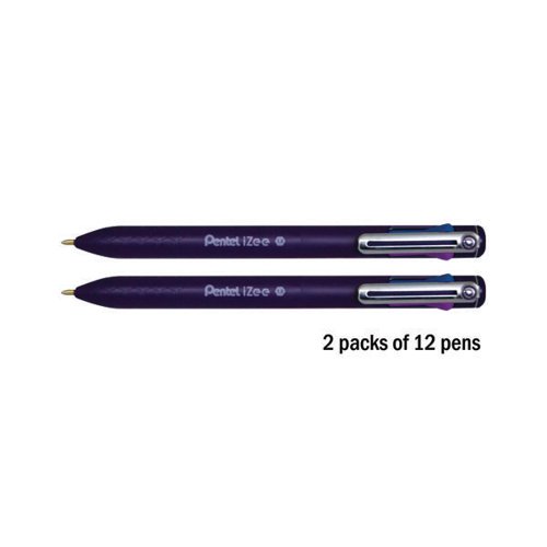 Pentel IZee 4 Colour Ballpoint Pens 1.0mm Assorted Pack of 12 BOGOF Ballpoint & Rollerball Pens PE811490