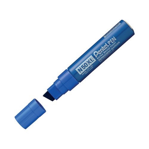 This heavy duty Pentel N50XL-C Jumbo Marker features a hard-wearing chisel tip and an extra large ink capacity for long lasting use. The permanent ink is waterproof which is ideal for marking and labelling in industrial environments. The jumbo felt tip writes a variable line width of 2.0 - 14.0mm for both fine and bold marking. This pack contains 12 markers with blue ink.