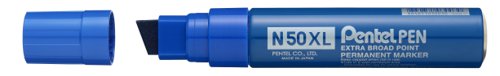 This heavy duty Pentel N50XL-C Jumbo Marker features a hard-wearing chisel tip and an extra large ink capacity for long lasting use. The permanent ink is waterproof which is ideal for marking and labelling in industrial environments. The jumbo felt tip writes a variable line width of 2.0 - 14.0mm for both fine and bold marking. This pack contains 12 markers with blue ink.