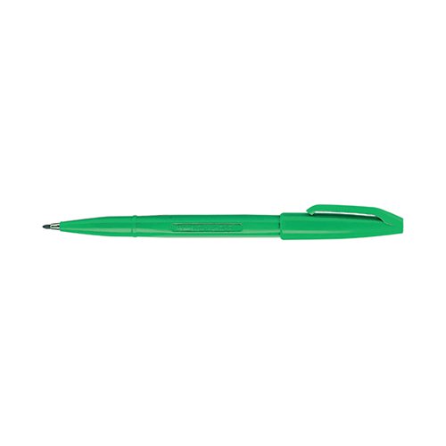 This fibre tip Pentel Sign Pen features non-permanent water based ink and writes a 2.0mm line width. Perfect for graphics and illustrations the environmentally friendly pen is made from 83% recycled materials excluding the ink. This pack contains 12 green pens.