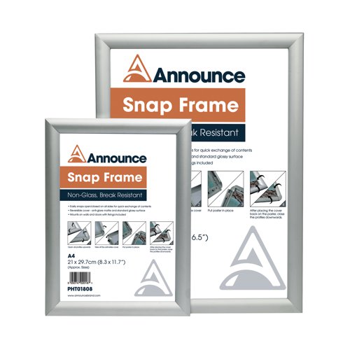 Announce A3 Snap Frame (25mm anodised aluminium frame, Wall fixings included) PHT01809 - PHT01809