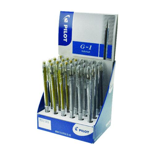 Pilot G1 Gel Rollerball Display Gold and Silver (Pack of 24) G1 CDU GLD/SLV