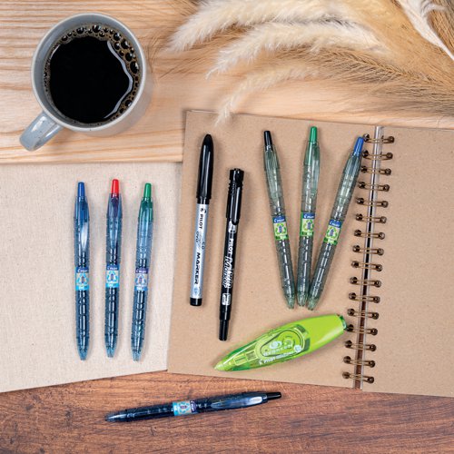 This retractable, refillable ballpoint pen offers great writing comfort with a smooth-flowing ink. An effective, fun, and highly innovative way to take part in the fight against sea pollution. Together, we can make a difference and help save our planet's resources. By producing a Begreen B2P Ecoball ballpoint pen with recycled plastic, Pilot is reducing the carbon footprint of the pen compared to the same pen produced without recycled plastic. But it does not stop there, by refilling it at least 3 times, you would be offsetting the carbon dioxide emissions too. From the manufacturing through to the end of the product life, it is estimated that buying this Begreen pen and refilling it 3 times reduces the total environmental impact of the pen by -85%*** compared to buying an additional 3 new pens. A small gesture can make a significant difference in our fight against climate change!