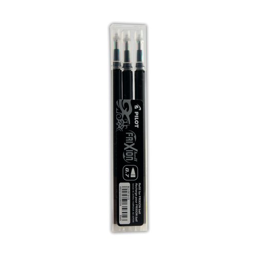 This pack contains 3 black refills for FriXion Pro 0.7mm rollerball pens. With heat sensitive FriXion ink, you can write, erase and re-write easily.