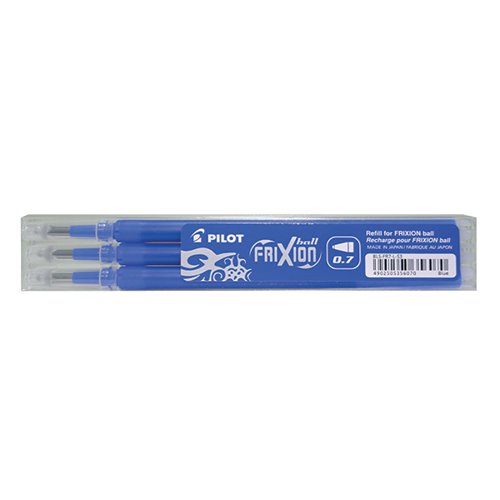 This pack contains 3 blue refills for FriXion Pro 0.7mm rollerball pens. With heat sensitive FriXion ink, you can write, erase and re-write easily.
