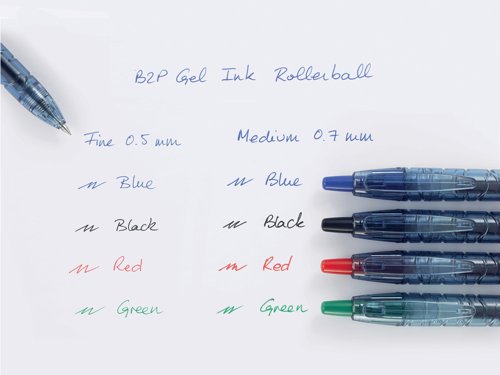 This unique, environmentally friendly rollerball pen is made from 90% recycled PET plastic bottles and contains smooth gel ink. The fine 0.7mm tip writes a 0.4mm line width for everyday use at home, in the office or at school. The pen is also refillable for long lasting use. This pack contains 10 pens with black ink.