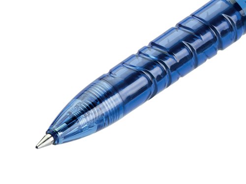 This unique, environmentally friendly rollerball pen is made from 90% recycled PET plastic bottles and contains smooth gel ink. The fine 0.7mm tip writes a 0.4mm line width for everyday use at home, in the office or at school. The pen is also refillable for long lasting use. This pack contains 10 pens with blue ink.