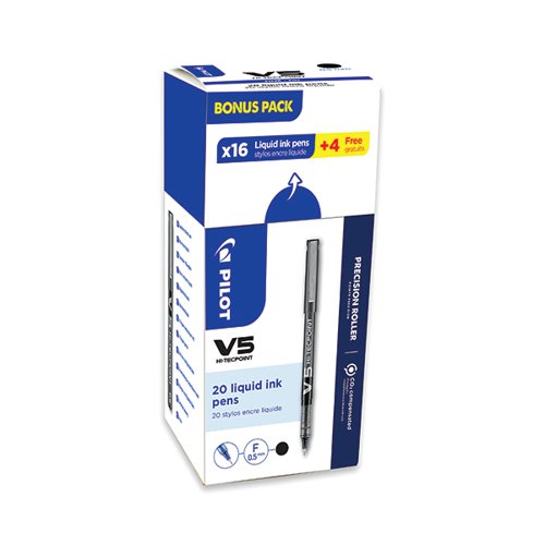 Pilot V5 Liquid Ink Rollerball Pen 0.5 Fine Black Value Pack 16+4FREE (Pack of 20) 3131910516507