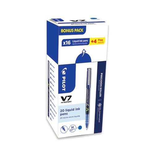 Pilot V7 Liquid Ink Rollerball Pen 0.7 Medium Blue Value Pack 16+4FREE (Pack of 20) 3131910516545