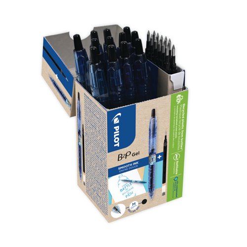 Pilot B2P 10 Gel Ink Rollerball Pens 10 Refills Medium Tip Black (Pack of 20) WLT556190 PI55619 Buy online at Office 5Star or contact us Tel 01594 810081 for assistance