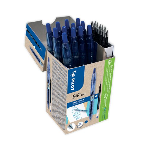 This pack includes 10 Pilot B2P Gel Ink Rollerball Pens and 10 refills. The smooth-writing gel ink gives a writing experience that glides across the page. To help you do your bit for the planet, these pens are refillable and made with 89% recycled plastic components. The B2P GEL is made using PET plastic - the same plastic that goes into drinks bottles.