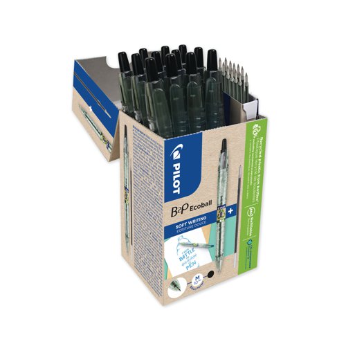 Pilot B2P Ecoball Ballpoint Pens/Refills 10 Pens + 10 Refills Black (Pack of 20) 3131910586562 PI58656 Buy online at Office 5Star or contact us Tel 01594 810081 for assistance