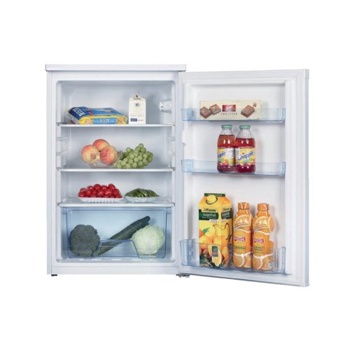 This compact fridge is designed to fit under the counter and features 2 adjustable glass shelves and a large capacity salad drawer. The fridge also features a reversible door and has a net capacity of 133 litres. This white fridge measures W553 x D574 x H845mm.