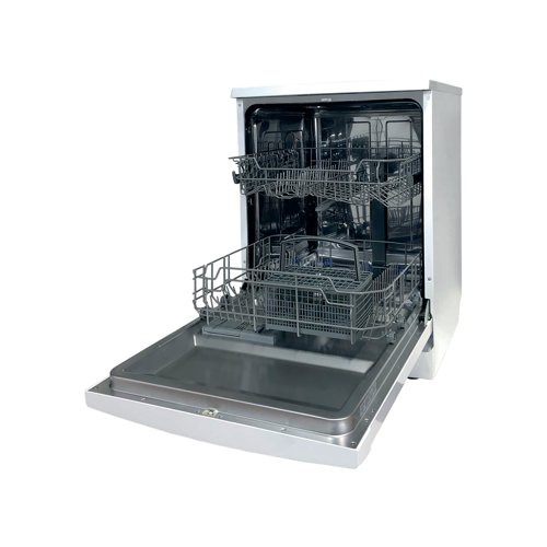 Compact enough to fit into virtually any kitchen, this freestanding dishwasher is packed with features. Able to accommodate a generous 12 place settings, it has 6 wash programmes. It also comes with a cutlery basket, an easy clean filter and indicators to let you know when the salt and the rinse aid need to be topped up. With a clean, white finish, this dishwasher has an energy rating of E.