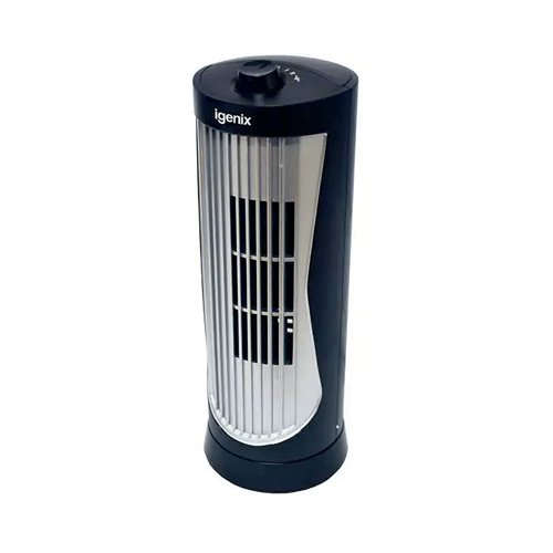 PIK06371 | The Igenix 12 inch mini tower fan is ideal for small office or home use. With quiet operation it will keep you cool, choose from 2 speed settings on the manual dial control and the oscillation function. Includes an easy hold carry handle. Stands 300mm tall.