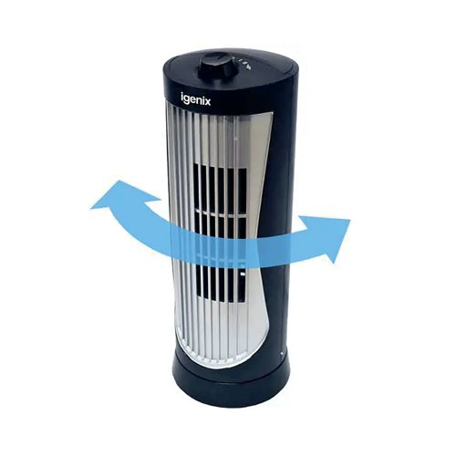PIK06371 | The Igenix 12 inch mini tower fan is ideal for small office or home use. With quiet operation it will keep you cool, choose from 2 speed settings on the manual dial control and the oscillation function. Includes an easy hold carry handle. Stands 300mm tall.