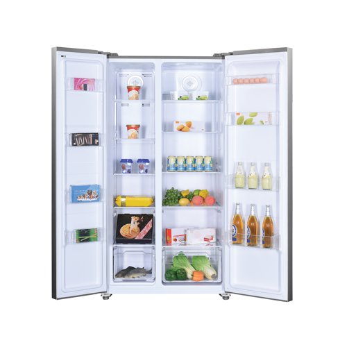 American Side-by-Side Fridge Freezer in Inox is the perfect addition to your kitchen with the total refrigeration and frozen storage capacity or a total capacity of 532 litres. Features 4 fridge shelves, 4 freezer shelves, and 2 additional freezing drawers. The SBS177X also gives more handy storage options with 8 clear door shelves and a crystal salad crisper drawer with glass cover for keeping fruit and vegetables fresher for longer. Includes interior light; LED door display, advanced sensor technology, an open door alarm and Eco, Holiday and Super Freeze modes, as well as a Total No Frost system. Dimensions of H1770 x W905 x D670mm. Energy efficiency rating: F.