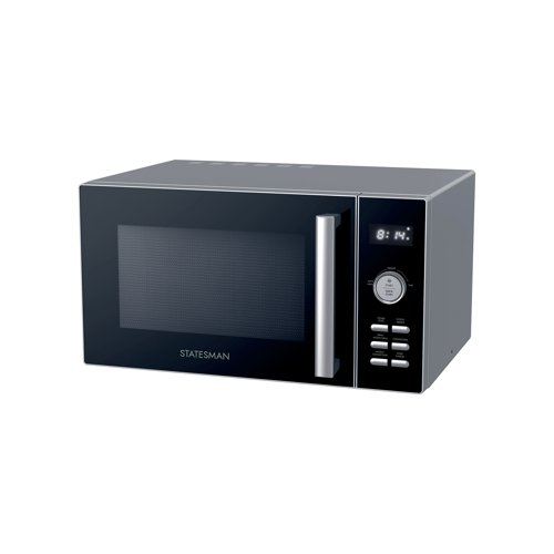 The Statesman 900W Digital Combination Microwave has all the features you'd expect from a microwave, with the added benefit of grill functionality and 2200W of convection oven power. The 30 litre capacity is ideal for families and is large enough to cook a range of different meals, while the stainless-steel coating makes the cooking process as efficient as possible. Quickly and safely thaw meals when you're in a hurry using the defrost function; simply input the weight of the food and the microwave will remind you when it's time to turn the food over for an even defrost. Cook a large variety of dishes in no time using the 10 auto cooking programmes, including spaghetti, pizza, potatoes and chicken, or use the grill function for the perfect toasted sandwich, cheesy lasagne, or succulent grilled vegetables. This microwave also has the power of convection oven cooking, allowing you to bake and roast meals just as you would in a traditional oven with a temperature range up to 200C. Rustle up crispy potatoes, pasta bakes, cakes, and even fluffy warm bread with ease, perfect for busy families and entertaining. LED display. 95 minute cooking timer.