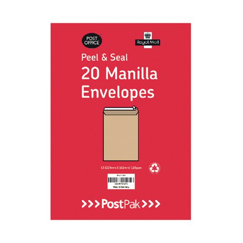 Postpak C4 Peel and Seal Manilla 90gsm 10 Packs of 20 Envelopes 9730466