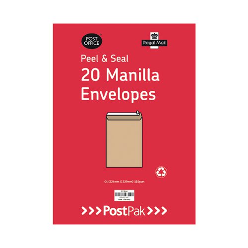 Postpak C5 Peel and Seal Manilla 115gsm 10 Packs of 20 Envelopes 9730695