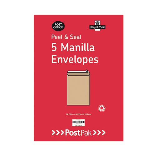 Postpak C5 Peel and Seal Manilla 115gsm 5 Envelopes (Pack of 40) 9731326