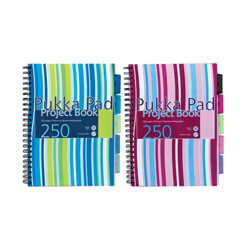 Pukka Pad Stripes Polypropylene Project Book 250 Pages A4 Blue/Pink Pack 3 PROBA4