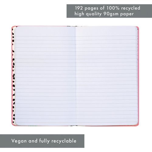 Measuring 130mm x 210mm this Pukka notebook is compact in size, making it ideal for writing notes on your daily commute, coffee shop trips or lectures. The notebook includes 192 pages of 8mm lined, 100% recycled paper that is planet-friendly and ethically sourced. From the ink down to the glue and pages, the notebook is vegan-friendly and ready to be recycled after use.