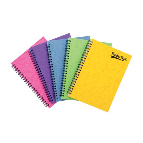 Pukka Pad A5 Notemakers are a great value option. Strong, pressboard coloured cover. Notemakers are wirebound with 80gsm lined paper. Micro-perforated pages for easy removal. Assorted pack of 10 x A5 notemakers contains two notemakers in each of the five assorted colours: pink, purple, turquoise, lime and lemon.