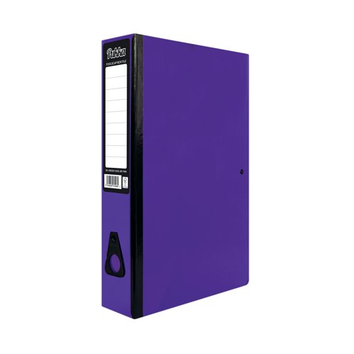 Store and secure important documents with the Pukka Brights foolscap box file. Each box file features an internal spring clip, lid catch and a finger pull for safety and convienience. The brights box file has a range of colours. Made in the United Kingdom, this pack includes 10 box files in purple.
