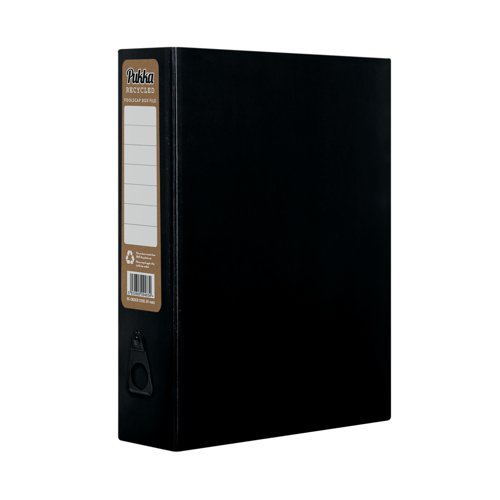 PP39486 | The Pukka Pad recycled box file comes in Kraft and Black. Each box file is made from 100% recycled card. Featuring an internal spring clip and lid catch, the box file is ideal for storing and carrying paper documentation. Supplied in black, this pack includes 8 box files.