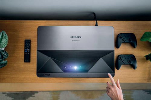 The Philips Philips Screeneo U5 Home Projector has a stunning 120 inch (305cm) image from only 11 inches (28cm) from the wall and up to 150 inches. With a 4K laser projector you can watch films and more in True 4K UHD sharpness. With precise colour accuracy and incredible contrast on a max 150 inch screen space, the Screeneo U5 is the worlds first projector able to produce images compatible with REC709, Dolby Vision, HDR10 and HLG ensuring incredible colour reproduction performances up to 12 bit. Eye sensors protection for automatic light dimming.