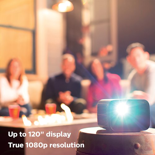 The Philips PicoPix Max TV is an android TV projector with super bright 4 channels LEDs, that can project an image up to 120 inches in True Full HD 1080p. The battery lasts for up to 4 hours. With its auto focus, 4 corner correction, digital zoom and auto-keystone, quickly enjoy a perfect and clear video wherever you project. Thanks to its light sensor, the PicoPix Max TV automatically adjusts the brightness according to the ambient light. The USB Type-C ports deliver fast data, audio, video and quick charging. Connect your laptops, smartphones or tablets and simply enjoy. Thanks to Google Cast, go big and wirelessly cast your screen directly from any Android, iOS, Windows or MacOS device. Rated to last 30,000 hours, the PicoPix Max TV light source will display amazing, vivid picture for years to come.