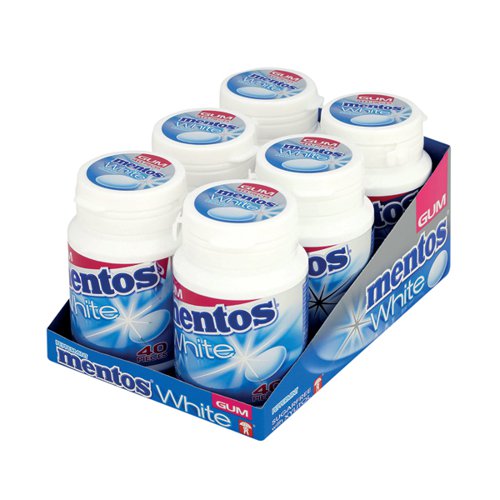 Mentos White Gum Peppermint 40 Pieces Per Bottle (Pack of 6) 1619716