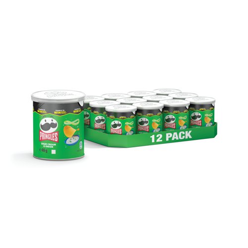 Pringles sour cream and onion crisps are the perfect combintion of green onion taste and savoury sour cream flavours certain to satisfy even the most intense of cravings. Perfect for any party or get together, or afternoon snack. Crisps will stay fresh with the iconic resealable container. 12 packs of 40g tubs supplied.