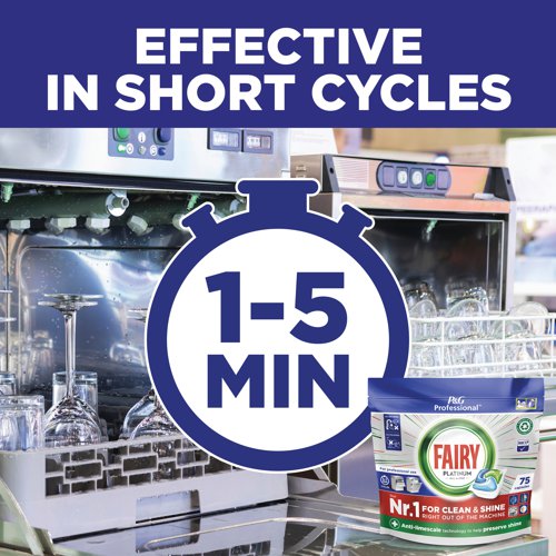 PX58146 | Fairy Platinum all in one dishwasher tablets have the first time cleaning action and its formula cuts through the toughest cleaning challenges to get your dishes sparkling. It can even clean your greasy filter for sparkling dishes and a shiny dishwasher. Its ultrasoluble pouch dissolves much faster than hard-pressed tablets, so they start acting immediately to get the job done. Simple and easy to use. Just place them in your dishwasher detergent dispenser. No unwrapping and no mess. This pack contains 75 capsules.