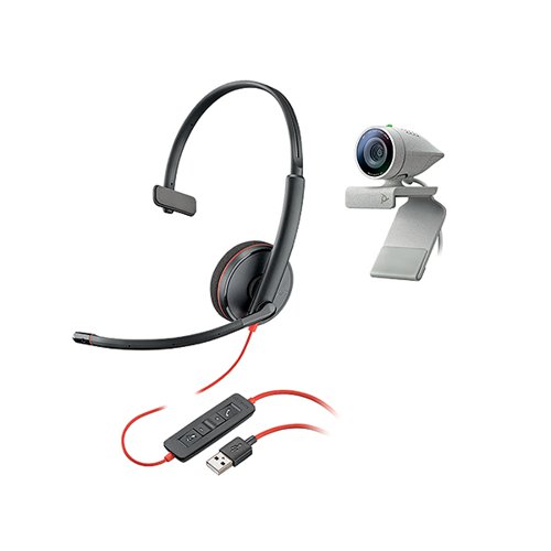 Poly Studio P5 Kit Webcam with Blackwire 3210 Wired Single Ear Headset 2200-87120-025