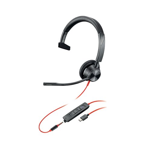 Poly Blackwire 3315 Monaural Wired Headset USB-A Black Microsoft Teams Version 214014-01