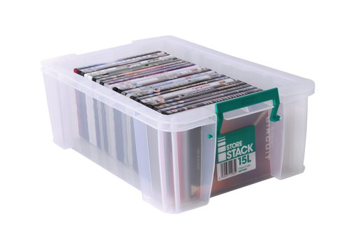 RB11085 | These heavy duty, stackable boxes provide a tough and durable storage solution for the office, home or warehouse. The base and corners are reinforced for extra strength and durability, making them ideal for long term storage. The storage box can be stacked with or without the included lid for versatile use. The lid also includes location guides for non-slip, secure stacking. The box also contains handles, which clip the lid in place and make transportation easier. This 15 litre storage box measures W300 x D470 x H170mm.