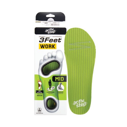 RF12622 | Activ-Step 3Feet Work footbeds are designed to support common foot conditions which include, plantar fasciitis, fatigue, achilles tendonitis, pronation/supination instabilities and back and knee pain.