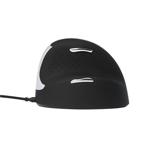 RG30001 | This innovative R-GO HE Ergonomic Mouse features a vertical design with a curved shape and thumb groove, which helps improve circulation, relieve muscle tension and provide comfort and support with a more natural and relaxed hand position. The mouse also features customisable buttons for shortcuts to suit you. This medium, right handed Ergonomic Mouse is designed for hands measuring 165 - 185mm and comes in black/silver.