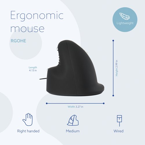R-GO HE Ergonomic Vertical Wired Mouse Medium Right Hand RGOHE RG30001 Buy online at Office 5Star or contact us Tel 01594 810081 for assistance