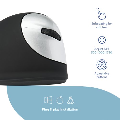 R-GO HE Ergonomic Vertical Wireless Mouse Medium Right Hand RGOHEWL RG30002 Buy online at Office 5Star or contact us Tel 01594 810081 for assistance