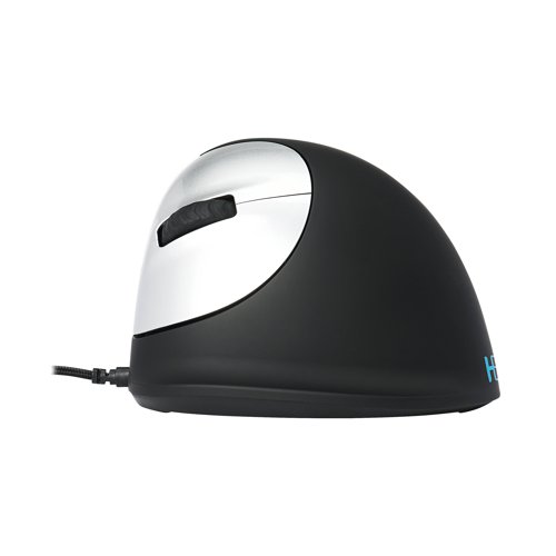 RG49045 | This innovative R-Go HE Ergonomic Mouse features a vertical design with a curved shape and thumb groove, which helps improve circulation, relieve muscle tension and provide comfort and support with a more natural and relaxed hand position. The Ergonomic Mouse also features customisable buttons for shortcuts to suit you. This medium, left handed Mouse is designed for hands measuring 165 - 185mm and comes in black/silver.
