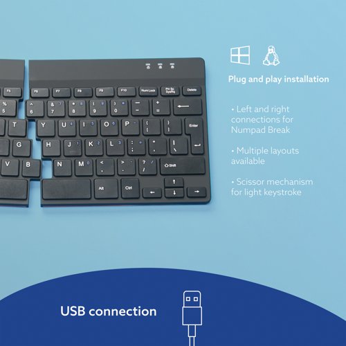 R-GO Split Ergonomic Wired Keyboard Black RGOSP-UKWIBL RG49078 Buy online at Office 5Star or contact us Tel 01594 810081 for assistance