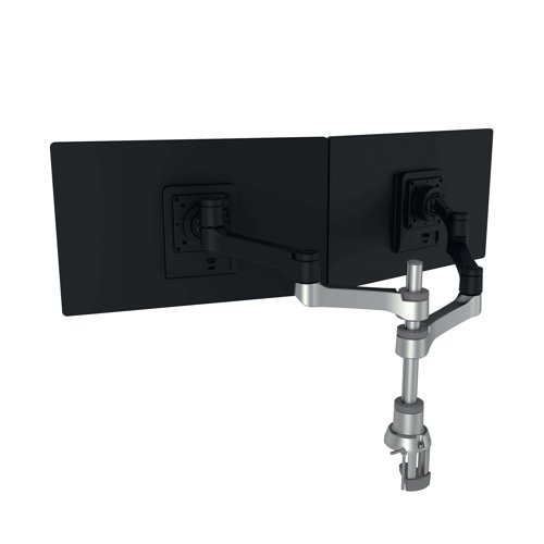 RG49111 | The R-Go Zepher 4 C2 Dual Monitor Arm uses patented SMART functions, such as a rotation stop for each moving part. This prevents the monitor arm from colliding with an (acoustic) wall. With the R-Go Zepher monitor arm you can place your monitor at eye level and tilt and rotate it as you please. You can easily expand the Zepher with a document holder, laptop holder, Smartbar or an extra arm because of its modular character. The monitor arm can be installed from above the desk, so you can work in an upright position even during installation. No tools are required for installation.