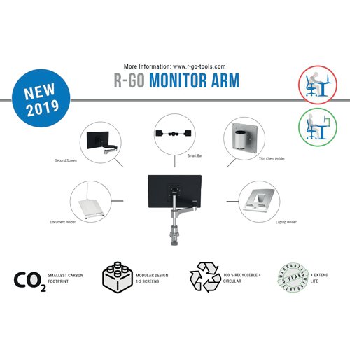 R-Go Zepher 4 C2 Dual Monitor Arm Desk Mount Adjustable Circular Black/Silver RGOVLZE4TWSI | RG49111 | R-Go Tools B.V