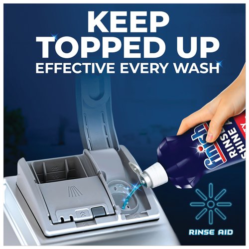 RK01402 | Add Finish Rinse Aid Shine and Protect to your dishwasher for shiny, dry dishes. Offering five times the power action, along with a glass protection ingredient, this rinse aid removes cloudiness, stains and spots, leaving a brilliant shine. Supplied in a 400ml bottle.