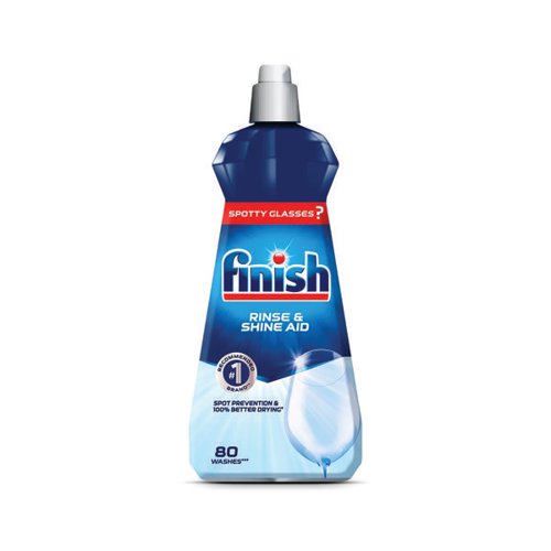 RK01402C | Add Finish Rinse Aid Shine and Protect to your dishwasher for shiny, dry dishes. Offering five times the power action, along with a glass protection ingredient, this rinse aid removes cloudiness, stains and spots, leaving a brilliant shine.